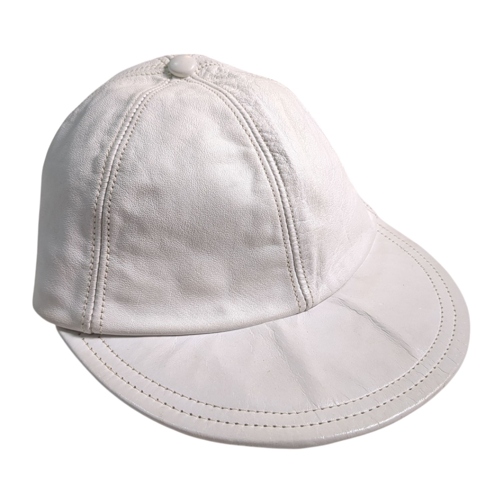 Vintage 80’s - 90's White Leather Baseball Cap - Adjustable Small-Medium
